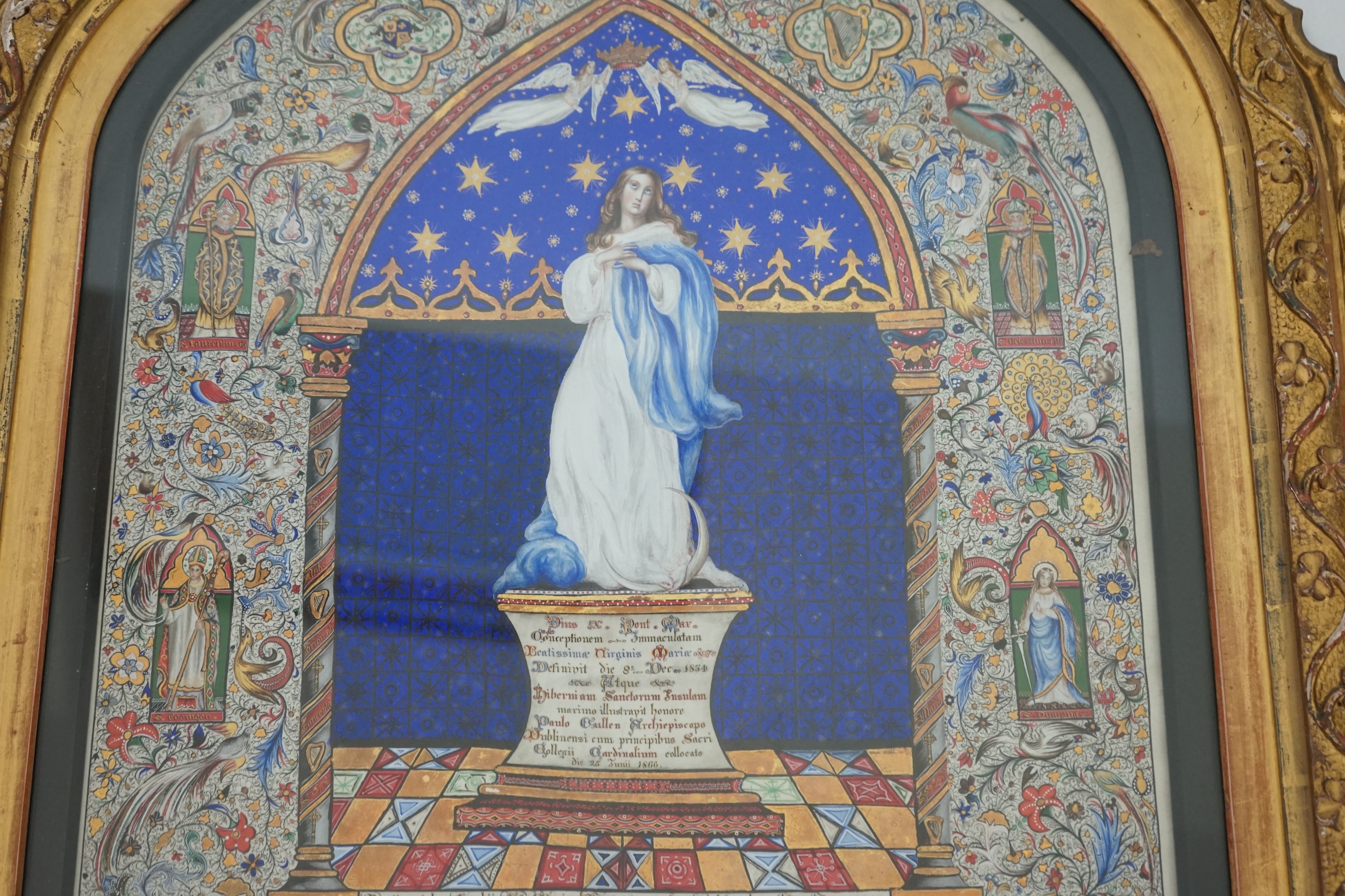 Irish Roman Catholic Interest. A 19th Century Italian illumination presented by Pope Pius IX to Ireland's first Cardinal, Paul Cullen, Archbishop of Dublin, to commemorate the definition of the dogma of the Immaculate Co